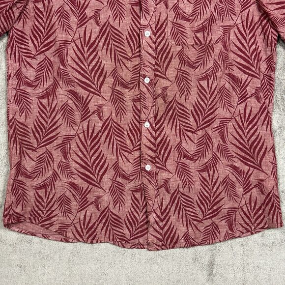 Samuel Windsor Shirt Mens Linen Blend Button Up Large Red Chambray Leaves Hawaii - Picture 4 of 11